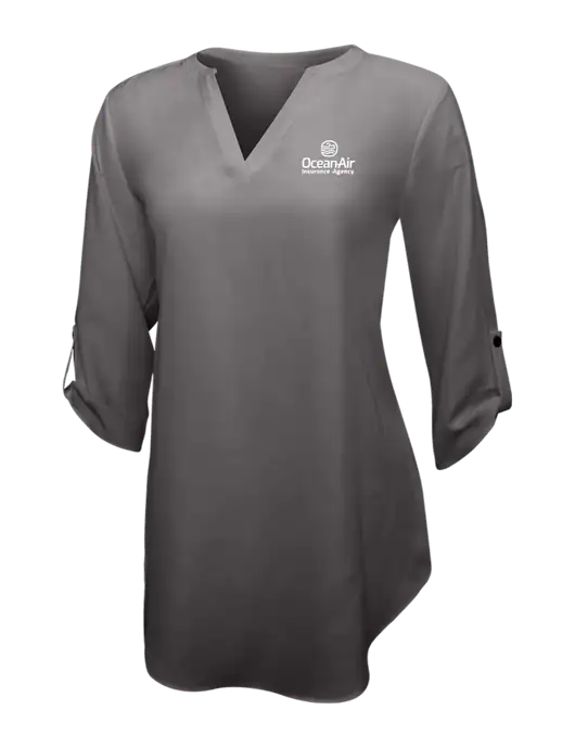 Dark Grey Womens 3/4 Sleeve Tunic Blouse w/Insurance Logo