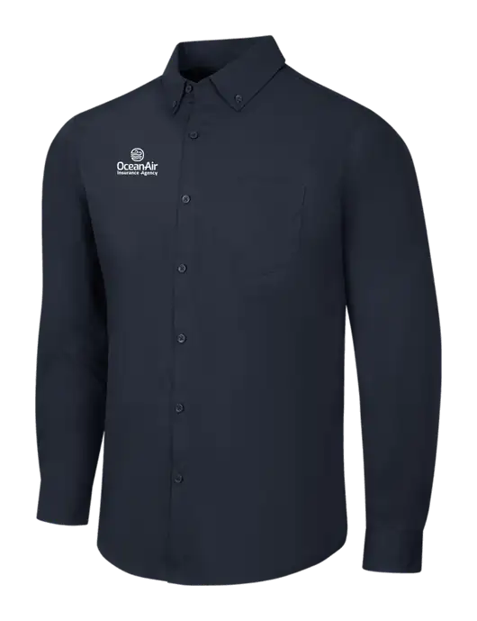 Navy Long Sleeve Carefree Poplin Shirt w/Insurance Logo