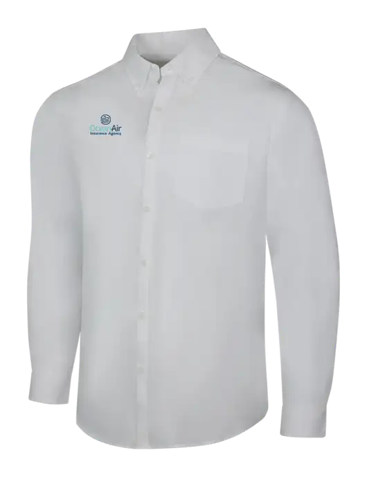 White Long Sleeve Carefree Poplin Shirt w/Insurance Logo
