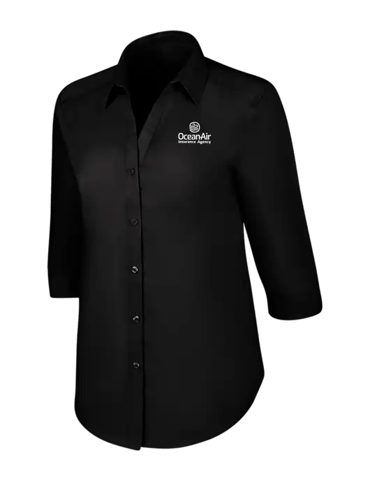 Womens Black 3/4 Sleeve Carefree Poplin Shirt w/Insurance Logo